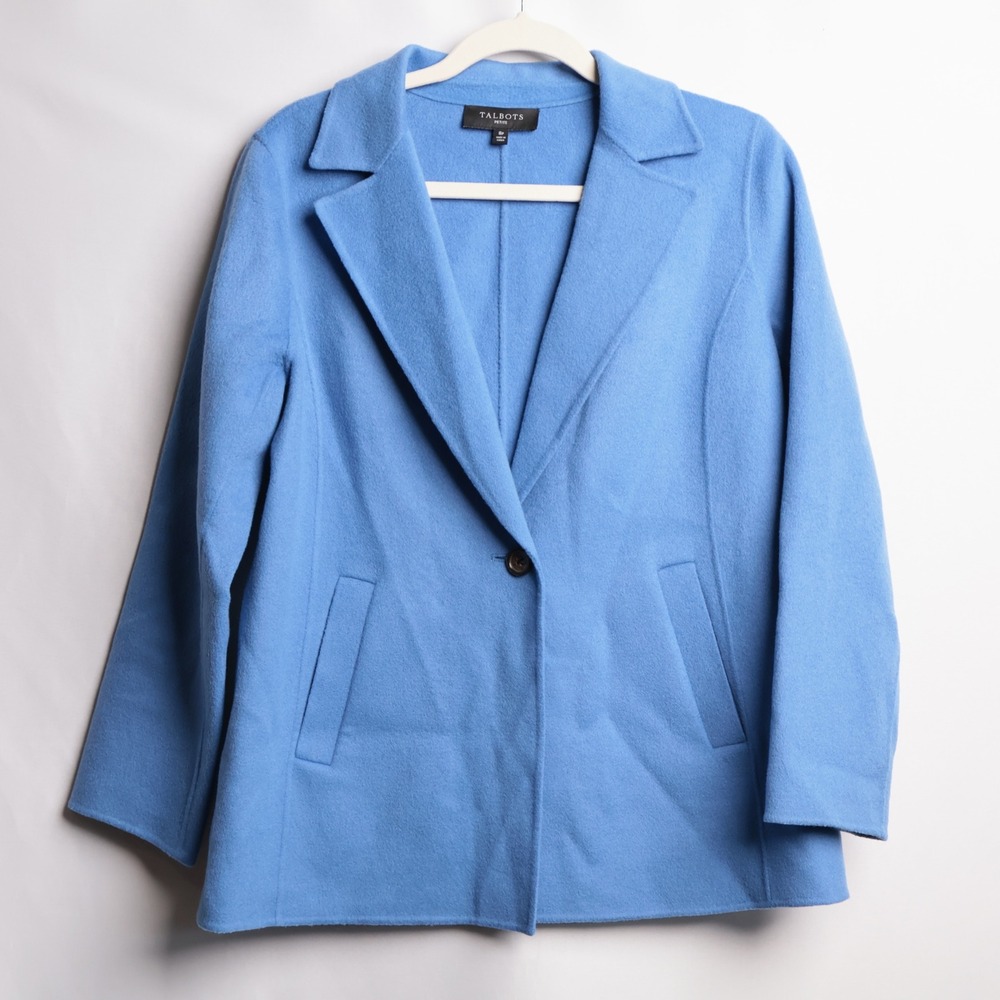 Talbots Wool Blend Blazer‎ Jacket Womens 8P Blue Excellent Single Button Coat